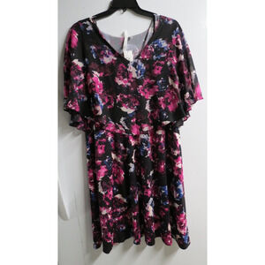 NY Collection Plus Size 3X Black Purple Floral Dress w/ Tags Cape Style Top